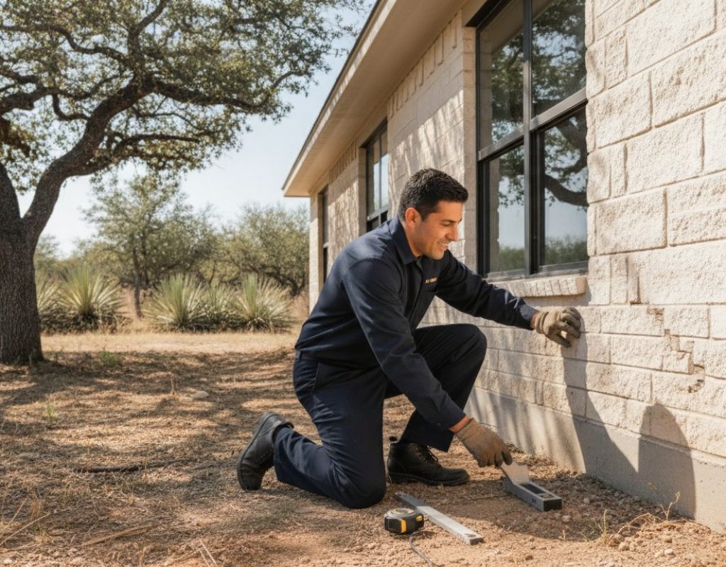 Crown Leveling Inc repairing a residential foundation in Hutto, TX